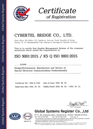 ISO 9001:2015 품질경영시스템 인증서 (영문)